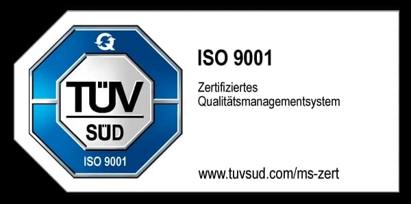 TÜV SÜD Prüfzeichen: ISO 9001 zertifiziertes Qualitätsmanagementsystem