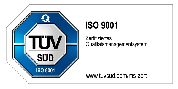 TÜV SÜD Prüfzeichen: ISO 9001 zertifiziertes Qualitätsmanagementsystem